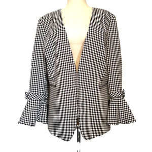 Tahari Arthur S Levine HoundsTooth Womens Blazer Size 10 Jacket Bow Big Cuff